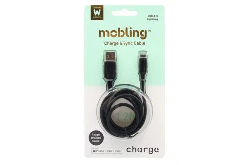 Mobling Braided Cable USB-A to Lightning - 1.2m Black - LX2001 - Homewares, Outdoor, Phone Accessories, Cases, Speakers, Headphones + More -