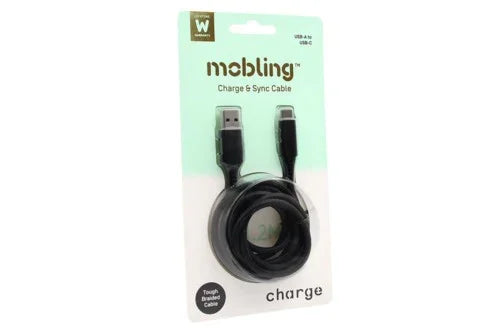 Mobling Braided Cable USB-A to USB-C - 1.2m Black - LX2001 - Homewares, Outdoor, Phone Accessories, Cases, Speakers, Headphones + More -
