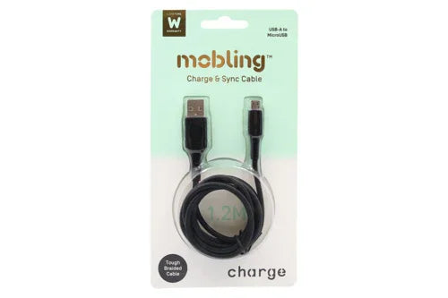 Mobling Braided Cable USB-A to MicroUSB - 1.2m Black - LX2001 - Homewares, Outdoor, Phone Accessories, Cases, Speakers, Headphones + More -