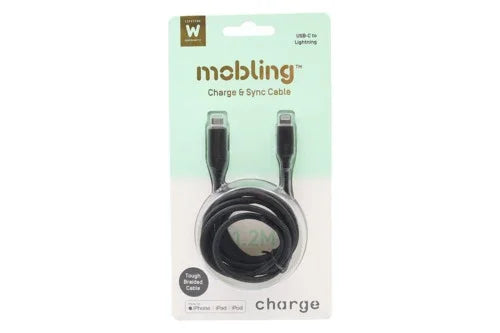Mobling Braided Cable USB-C to Lightning - 1.2m Black - LX2001 - Homewares, Outdoor, Phone Accessories, Cases, Speakers, Headphones + More -