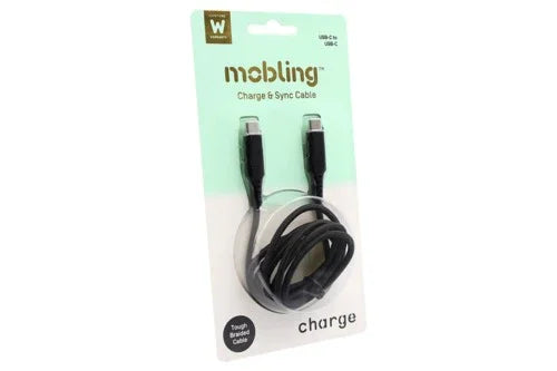 Mobling Braided Cable USB-C to USB-C - 1.2m Black - LX2001 - Homewares, Outdoor, Phone Accessories, Cases, Speakers, Headphones + More -