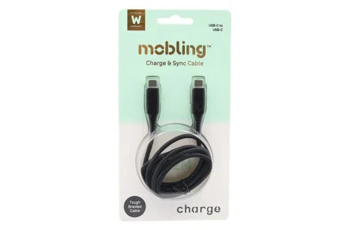 Mobling Braided Cable USB-C to USB-C - 1.2m Black - LX2001 - Homewares, Outdoor, Phone Accessories, Cases, Speakers, Headphones + More -