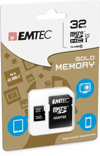 Emtec MicroSD Memory Card 32GB Class 10 With SD Adapter Gold - LX2001 - Homewares, Outdoor, Phone Accessories, Cases, Speakers, Headphones + More -