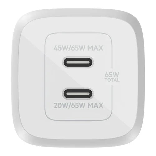 Belkin 65W Wall Charger Dual Port Type C GaN White - LX2001 - Homewares, Outdoor, Phone Accessories, Cases, Speakers, Headphones + More -