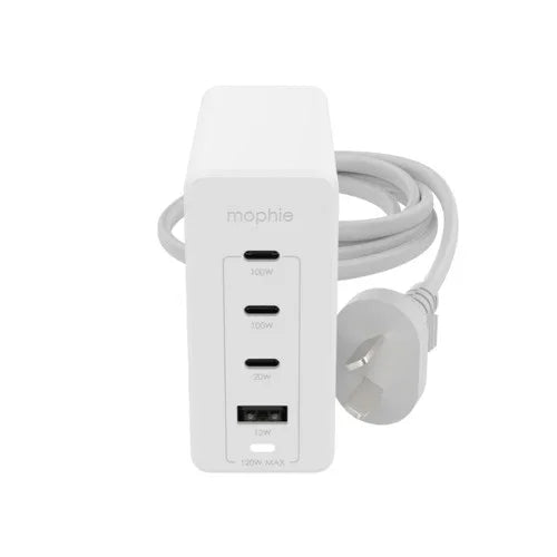 Mophie 120W GaN Wall Charger 3 x USB-C + USB A White - LX2001 - Homewares, Outdoor, Phone Accessories, Cases, Speakers, Headphones + More -