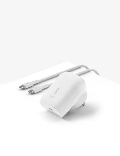 Belkin 30W Wall Charger + USB-C to C Cable White - LX2001 - Homewares, Outdoor, Phone Accessories, Cases, Speakers, Headphones + More -