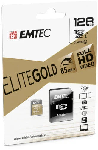 Emtec MicroSD Memory Card128GB Class 10 With SD Adapter Gold - LX2001 - Homewares, Outdoor, Phone Accessories, Cases, Speakers, Headphones + More -