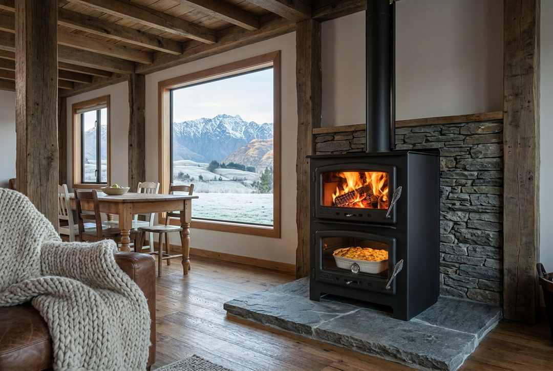 Nectre Big Bakers Oven in a Queenstown alpine cottage in winter