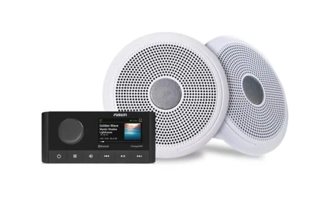 Fusion Marine Stereo And Speaker Kit With Classic White Speakers Ms-Ra210