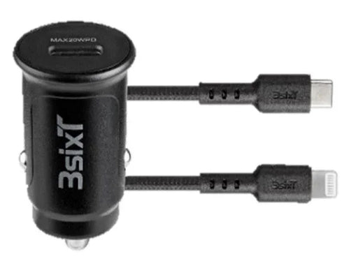 3sixT Car Charger 20W + Tough USB-C to Lightning Cable Black - LX2001 - Homewares, Outdoor, Phone Accessories, Cases, Speakers, Headphones + More -