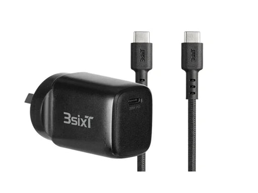 3sixT Wall Charger ANZ 20W USB-C PD + USB-C to USB-C - Black - LX2001 - Homewares, Outdoor, Phone Accessories, Cases, Speakers, Headphones + More -
