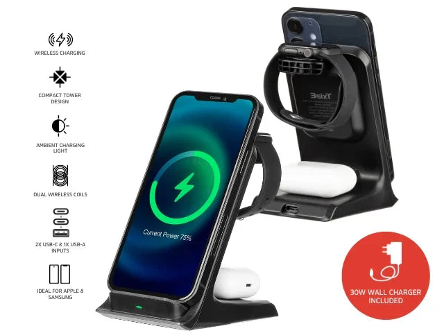 3sixT 3 In 1 Charging Station for iPhone Airpods USB-C AC Wall Charger - LX2001 - Homewares, Outdoor, Phone Accessories, Cases, Speakers, Headphones + More -