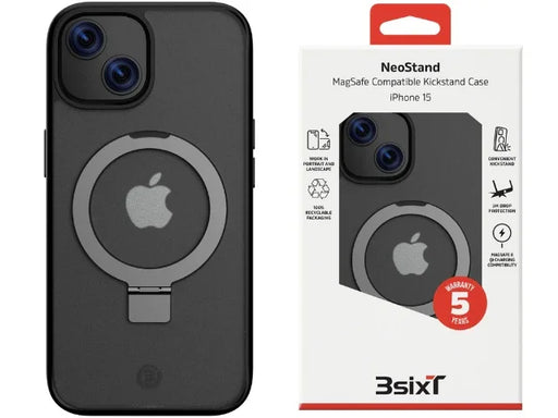 3sixT Neo Stand Apple iPhone 15 Case - Black - LX2001 - Homewares, Outdoor, Phone Accessories, Cases, Speakers, Headphones + More -