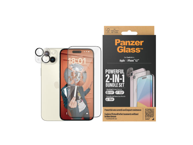 PanzerGlass Apple iPhone 15 Plus Glass Screen Camera Protector 2-in-1 Bundle