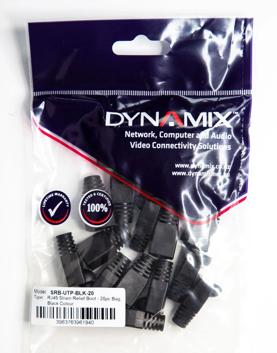 DYNAMIX BLACK RJ45 Strain Relief Boot (6.0mm Outside Diameter). 20pk bag. - LX2001 - Homewares, Outdoor, Phone Accessories, Cases, Speakers, Headphones + More -
