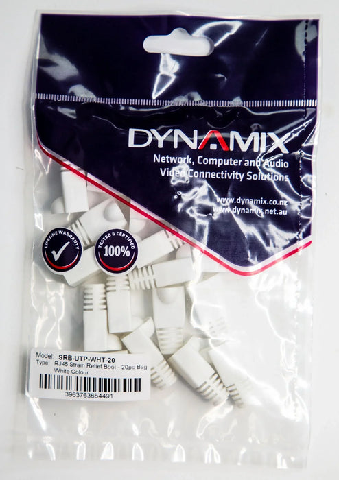 DYNAMIX WHITE RJ45 Strain Relief Boot (6.0mm Outside Diameter). 20pk bag. - LX2001 - Homewares, Outdoor, Phone Accessories, Cases, Speakers, Headphones + More -
