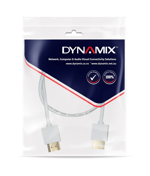 DYNAMIX 1M HDMI WHITE Nano High Speed With Ethernet Cable Display 4K2K@60Hz