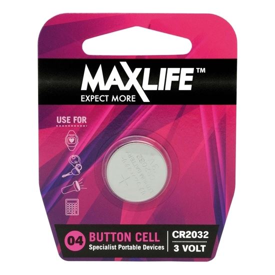 MAXLIFE CR2032 Lithium Button Cell Battery. 1Pk. (Available in Box of 20)