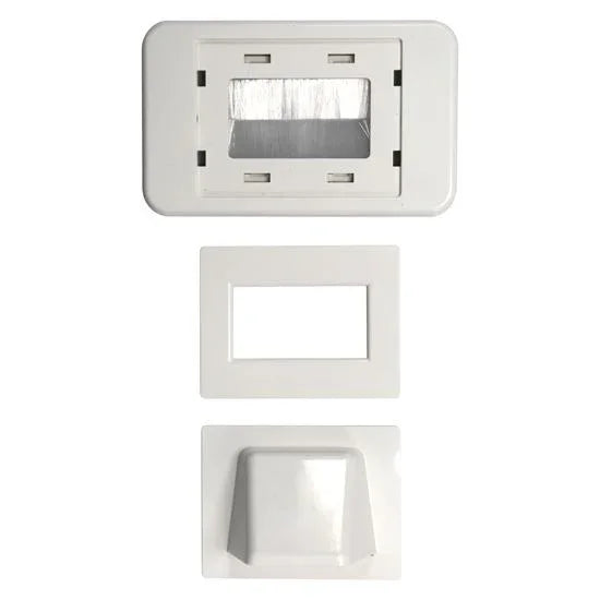AMDEX Combination Flush & Bullnose Cable Management Wall Plate With Brush. White - LX2001 - Homewares, Outdoor, Phone Accessories, Cases, Speakers, Headphones + More -