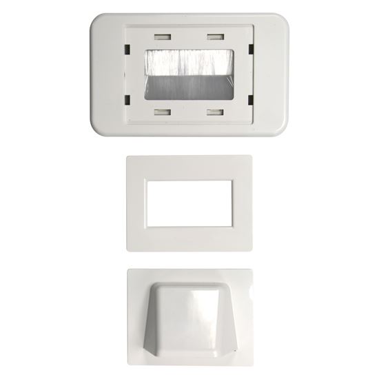AMDEX Combination Flush & Bullnose Cable Management Wall Plate With Brush. White