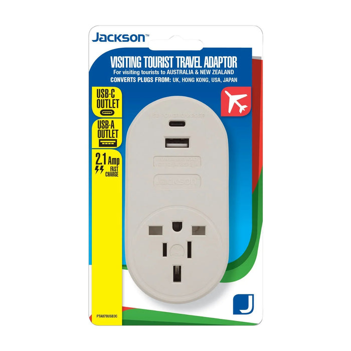 JACKSON Inbound Travel Adaptor with 1x USB-A and 1x USB-C (2.1A) Charging Ports. - LX2001 - Homewares, Outdoor, Phone Accessories, Cases, Speakers, Headphones + More -