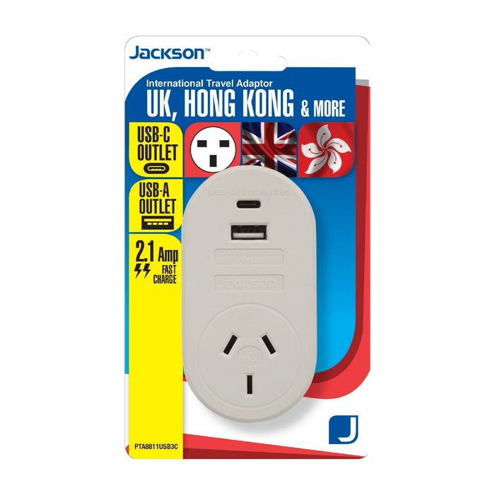 Travel Adaptor USB USB-C NZ/AUS Plugs for use in UK, Hong Kong & More. - LX2001 - Homewares, Outdoor, Phone Accessories, Cases, Speakers, Headphones + More -