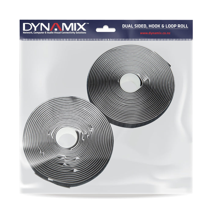 DYNAMIX Self Adhesive Hook & Loop Strap. 5M x 20mm, 1x Female & 1x Male Roll