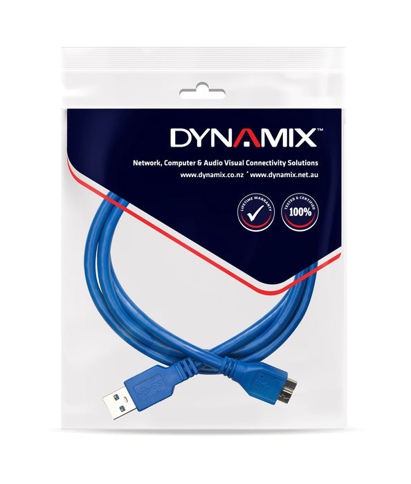 DYNAMIX 2m USB 3.0 Micro-B Male to USB-A Male Connector. Colour Blue