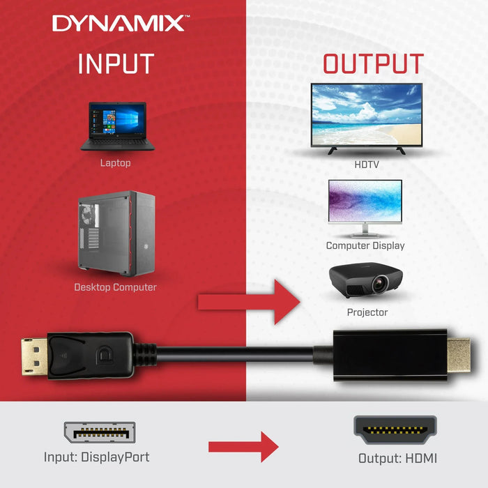 DYNAMIX 2m DisplayPort 1.2 to HDMI 1.4 Monitor cable. Max Max Res: 4K@30Hz - LX2001 - Homewares, Outdoor, Phone Accessories, Cases, Speakers, Headphones + More -