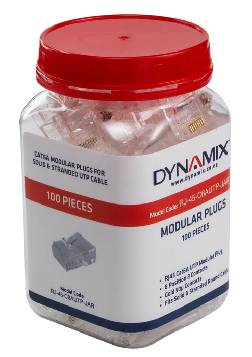 DYNAMIX Cat6/6A UTP RJ45 plug for Solid and Stranded Cable (100 piece Jar)