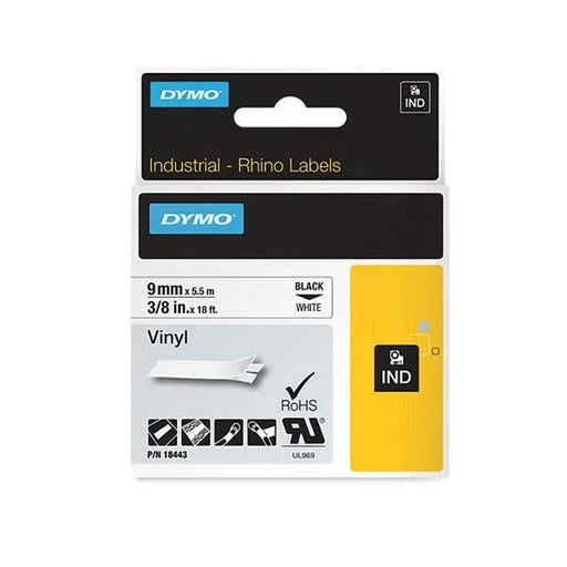 DYMO Genuine Rhino Industrial Vinyl Labels 9mm x 5.5m. Black on White. Compatibl - LX2001 - Homewares, Outdoor, Phone Accessories, Cases, Speakers, Headphones + More -