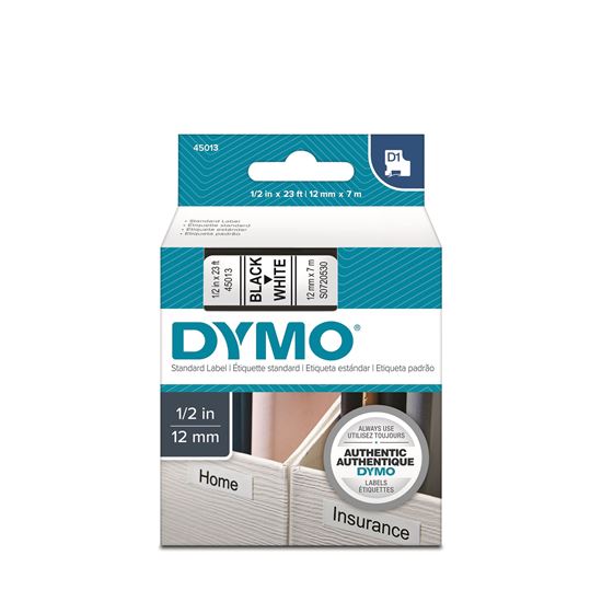 DYMO Genuine D1 Label Cassette Tape 12mm x 7m BLACK ON WHITE Also Known As: 4501