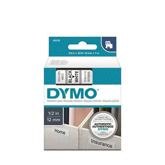 DYMO Genuine D1 Label Cassette Tape 12mm x 7m BLACK ON WHITE Also Known As: 4501 - LX2001 - Homewares, Outdoor, Phone Accessories, Cases, Speakers, Headphones + More -