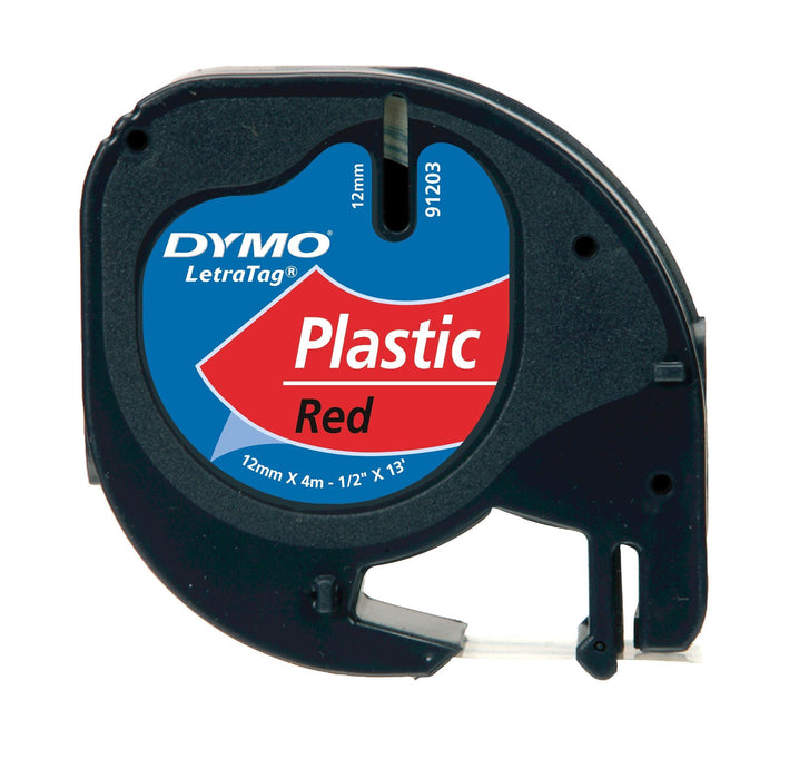 DYMO Genuine LetraTag Labeller Plastic Tape. 12mm Black on Red. For LetraTag LT-
