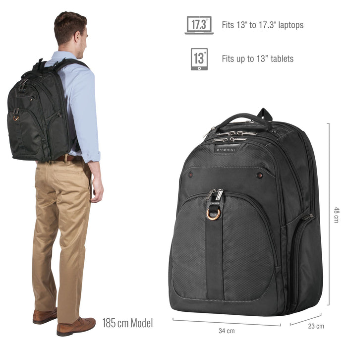 EVERKI Atlas Laptop Backpack 13''~17''. Adjustable laptop compartment. Checkpoin