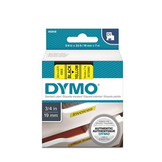 DYMO Genuine D1 Label Cassette Tape 19mm x 7M;  Black on Yellow Suitable for the