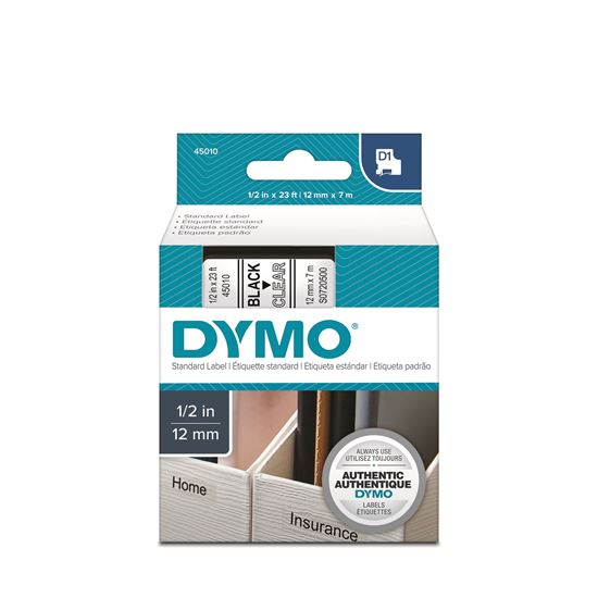 DYMO Genuine D1 Label Cassette Tape 12mm x 7M;  Black on Clear. Suitable for the