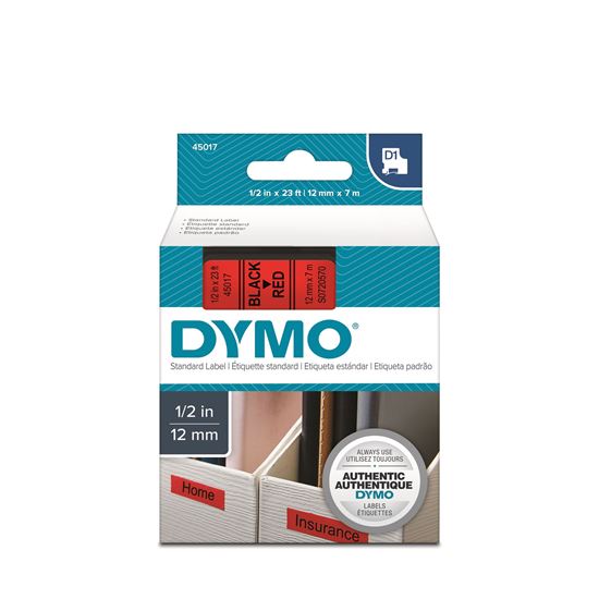 DYMO Genuine D1 Label Cassette Tape 12mm x 7M; Black on Red Suitable for the Lab