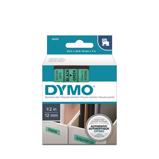 DYMO Genuine D1 Label Cassette Tape 12mm x 7M; Black on Green Suitable for the L