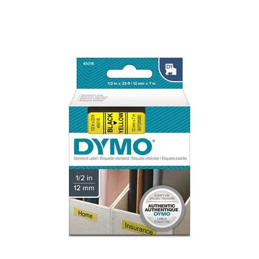 DYMO Genuine D1 Label Cassette Tape 12mm x 7M; Black on Yellow Suitable for the - LX2001 - Homewares, Outdoor, Phone Accessories, Cases, Speakers, Headphones + More -