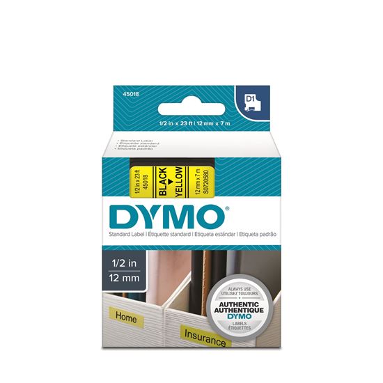 DYMO Genuine D1 Label Cassette Tape 12mm x 7M; Black on Yellow Suitable for the