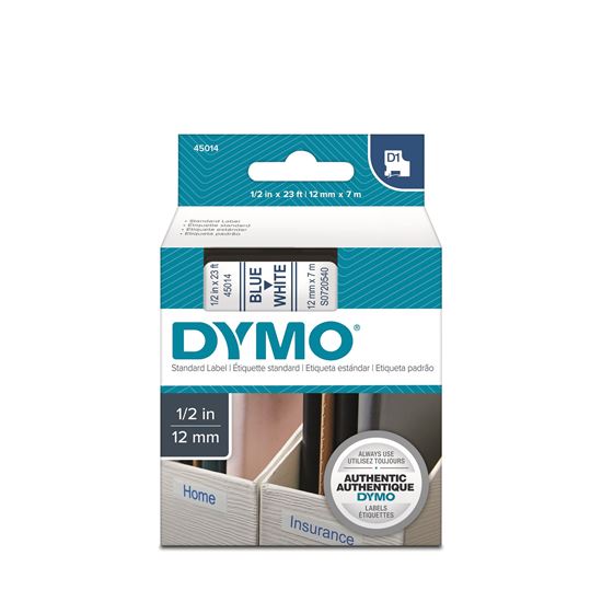 DYMO Genuine D1 Label Cassette Tape 12mm x 7M; Blue on White. Suitable for the L