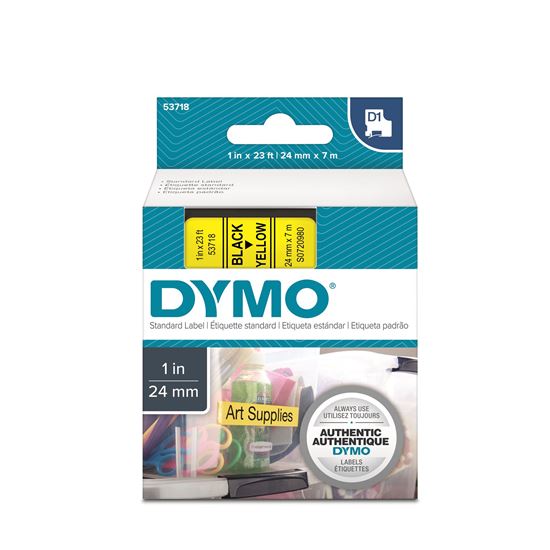 DYMO Genuine D1 Label Cassette Tape 24mm x 7M; Black on Yellow Suitable for the
