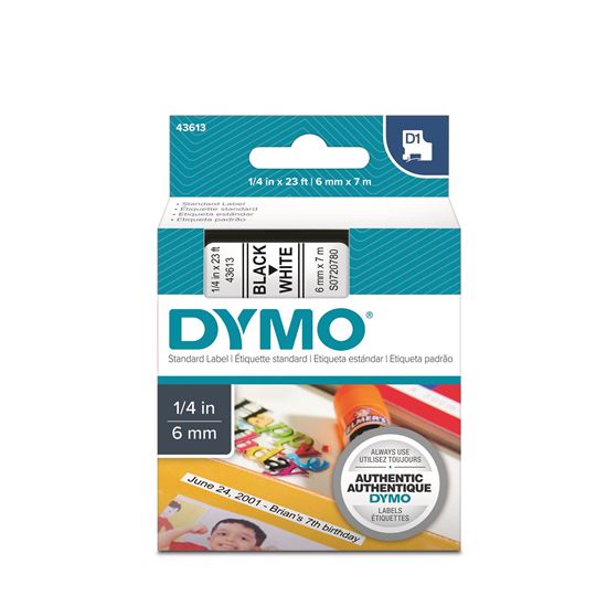 DYMO Genuine D1 Label Cassette Tape 6mm x 7M; Black on White Suitable for the La