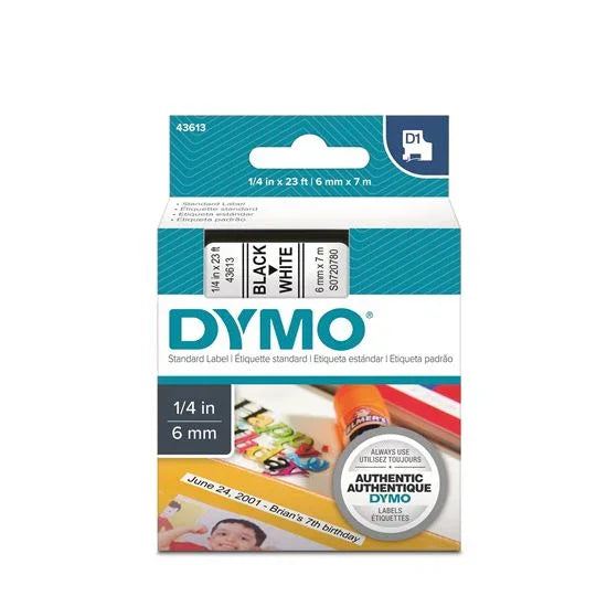 DYMO Genuine D1 Label Cassette Tape 6mm x 7M; Black on White Suitable for the La - LX2001 - Homewares, Outdoor, Phone Accessories, Cases, Speakers, Headphones + More -