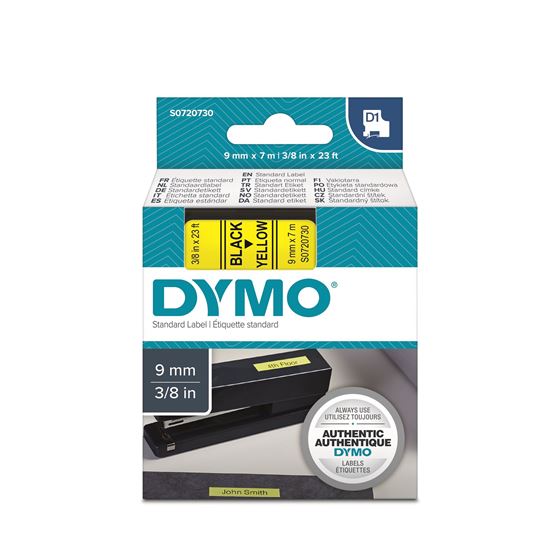 DYMO Genuine D1 Label Cassette Tape 9mm x 7M;  Black on Yellow Suitable for the