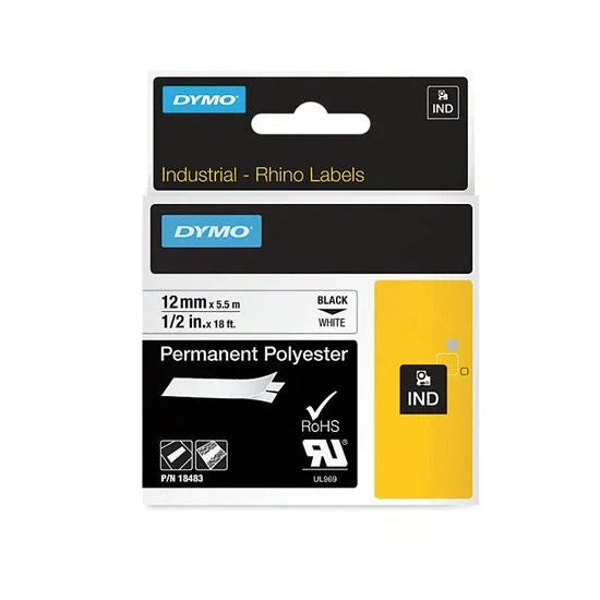 DYMO Genuine Rhino Industrial Labels-Permanent Polyester 12mm, Black on White.Fo - LX2001 - Homewares, Outdoor, Phone Accessories, Cases, Speakers, Headphones + More -
