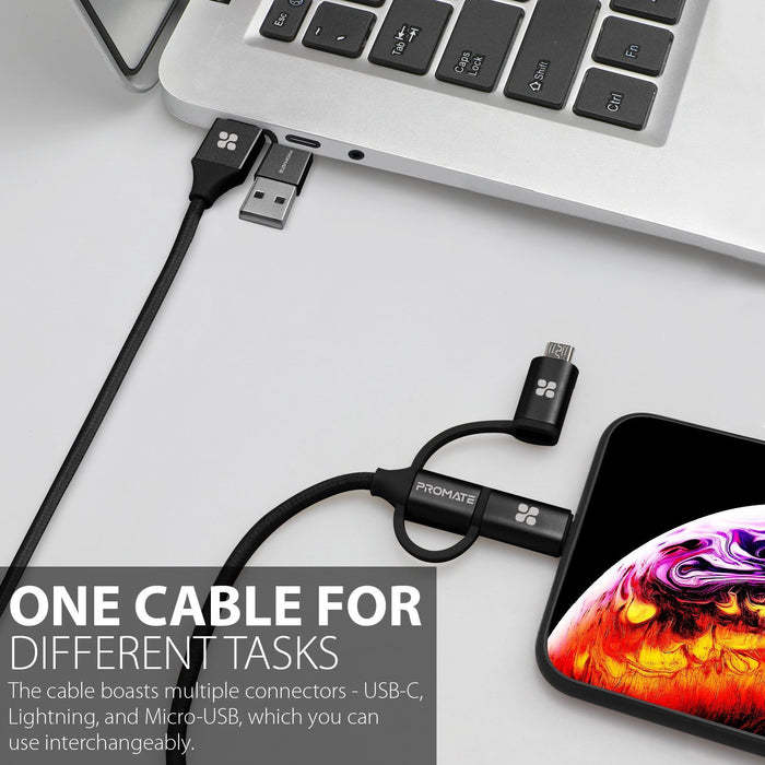 PROMATE 6-in-1 Hybrid 1.2m Multi-Connector Cable for Charging & Data Transfer. 6