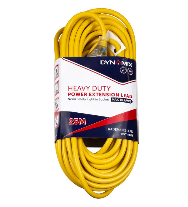 DYNAMIX 25M 240v Heavy Duty Power Extension Lead (3 Core 1.0mm) Yellow
