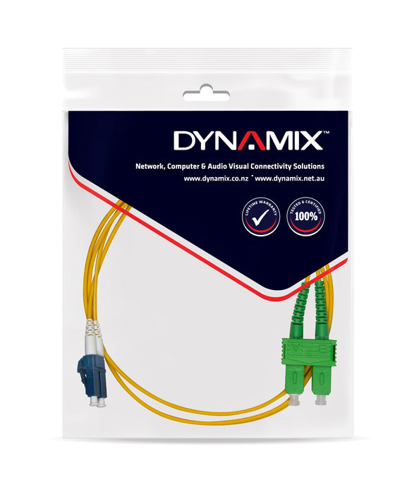 DYNAMIX 1M SCAPC/LC Single mode G657A1 Duplex Fibre Lead LSZH Yellow Jacket